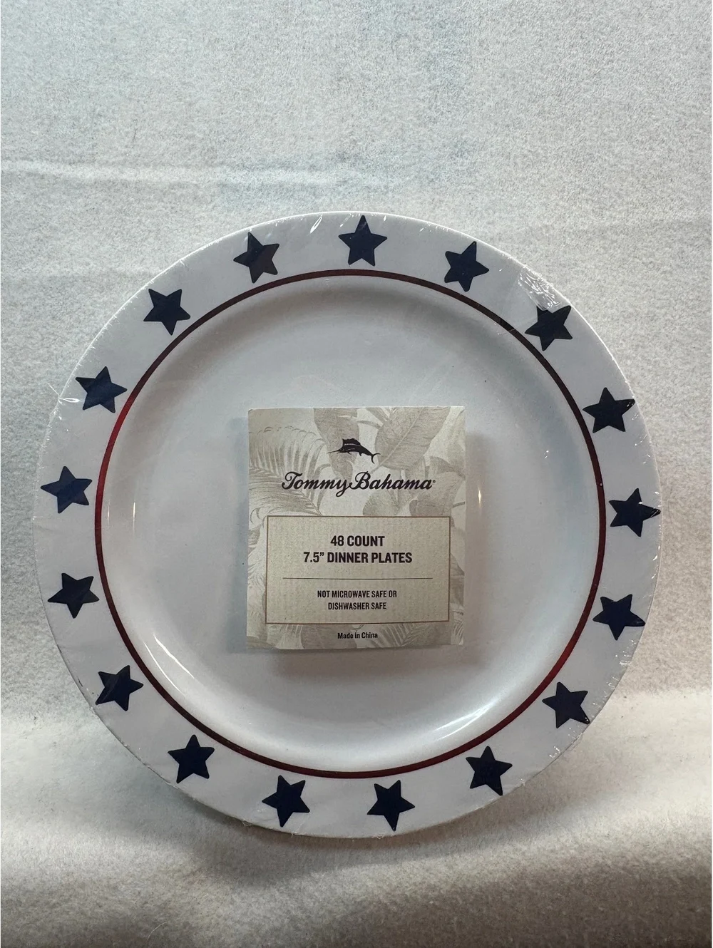 Tommy Bahama 48 Count 7.5” Dinner Plates Patriotic Stars Red White Blue NEW